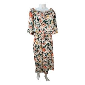 EN CREAM Boho Floral Off-Shoulder Dress size M mix of colors: peach, greens